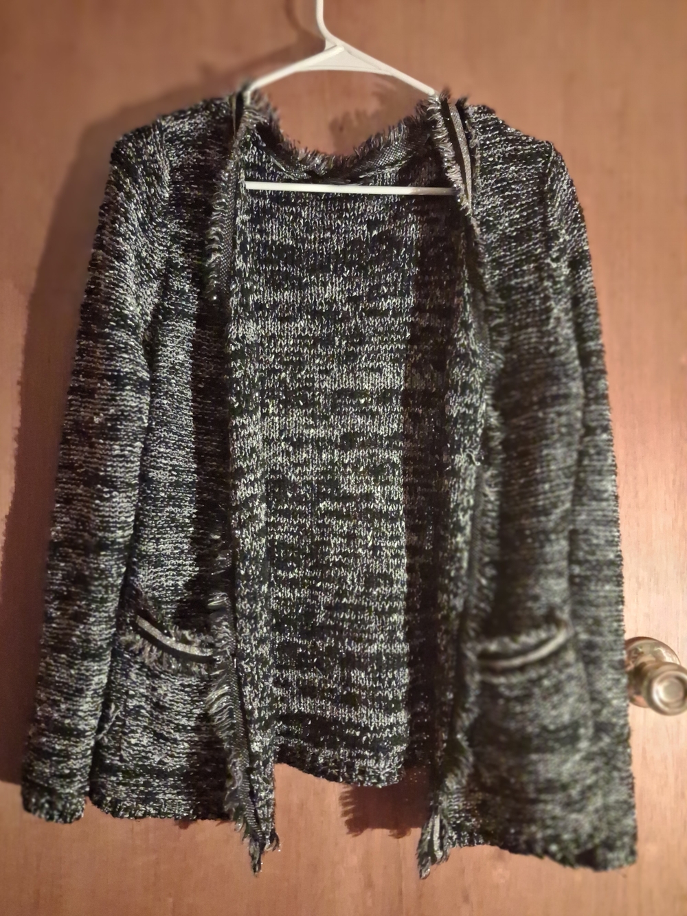 Sioni Black & Gray Marled Open-Front Cardigan